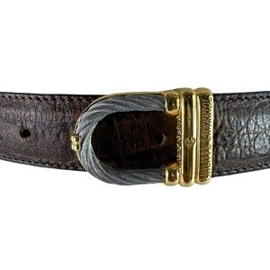 Vintage PHILIPPE CHARRIOL Rope Brown Genuine Leather Croc Pattern Belt Size 42